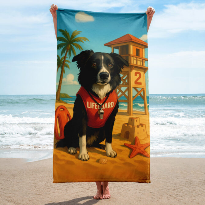 Pet Baywatch Beach Towel – Custom Lifeguard Pet Art