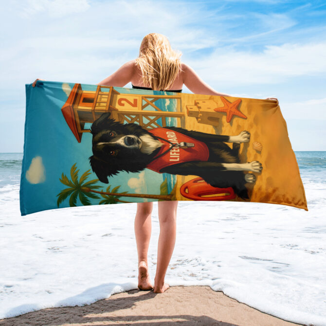 Pet Baywatch Beach Towel – Custom Lifeguard Pet Art - Image 2