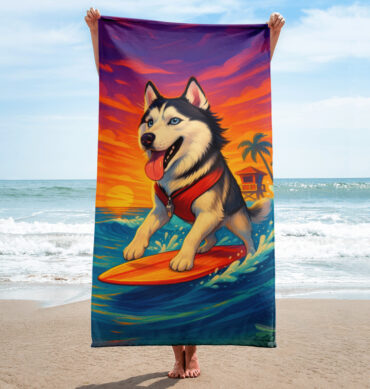 Sunset Surfer Custom Pet Beach Towel – Vibrant & Unique