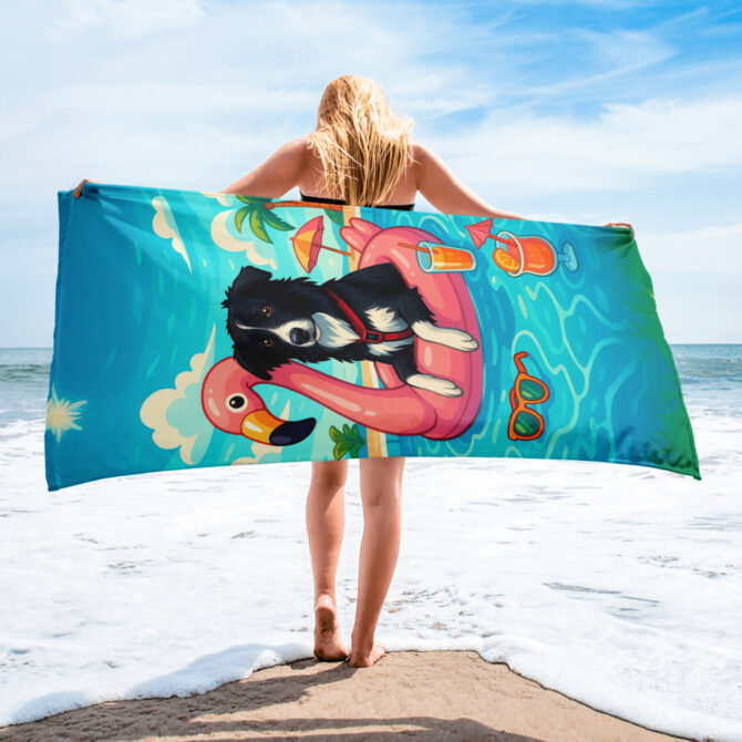 Pool Pawty Vibes Custom Pet Beach Towel – Vibrant & Personalized - Image 2