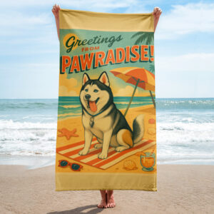 Summer Postcard Custom Pet Beach Towel – Retro Travel Style