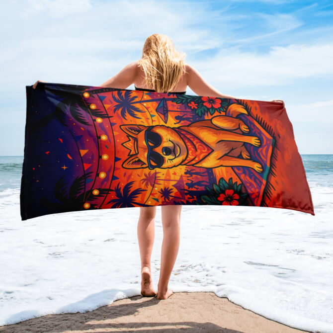 Festival Pup Beach Towel – Custom Pet Art for Summer Fun - Image 2