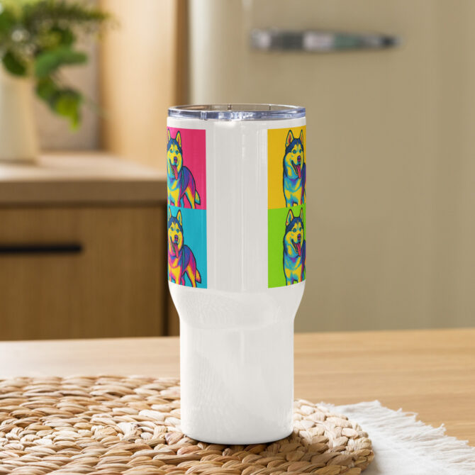 Custom Pop Art Pet Travel Mug – Personalized Stainless Steel Mug with Handle - Image 2