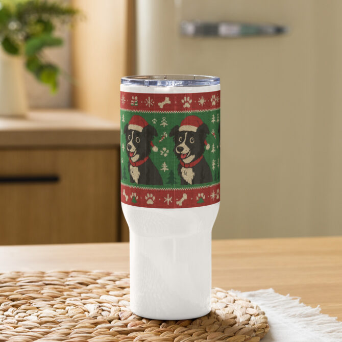 Custom Pet Holiday Travel Mug – Festive Sweater Style - Image 2