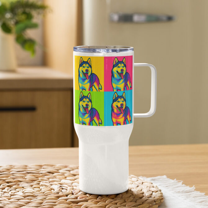 Custom Pop Art Pet Travel Mug – Personalized Stainless Steel Mug with Handle - Image 4