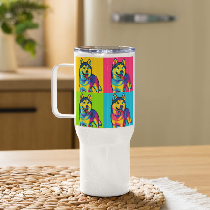 Custom Pop Art Pet Travel Mug – Personalized Stainless Steel Mug with Handle - Image 3