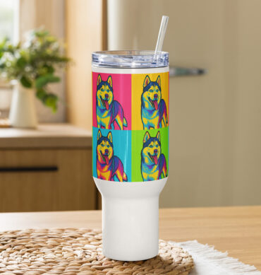 Custom Pop Art Pet Travel Mug – Personalized Stainless Steel Mug with Handle