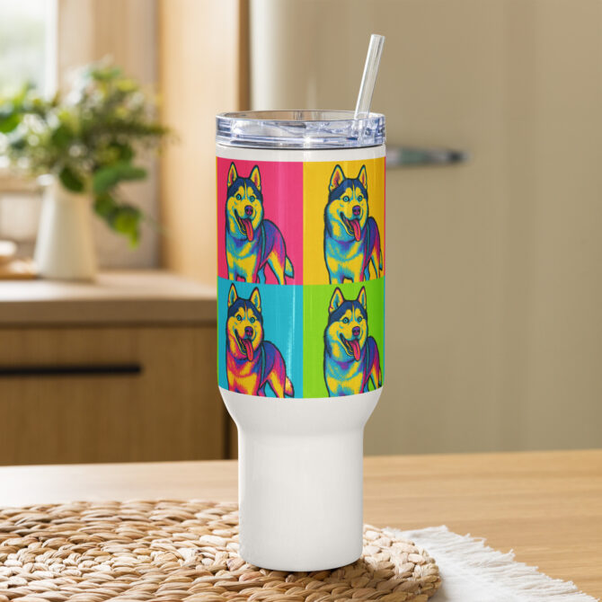 Custom Pop Art Pet Travel Mug – Personalized Stainless Steel Mug with Handle