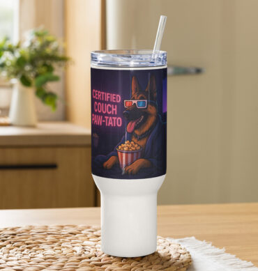 Custom “Petflix & Chill” Travel Mug with Pet Artwork – Funny Gift for Animal Lovers