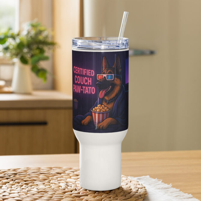 Custom “Petflix & Chill” Travel Mug with Pet Artwork – Funny Gift for Animal Lovers