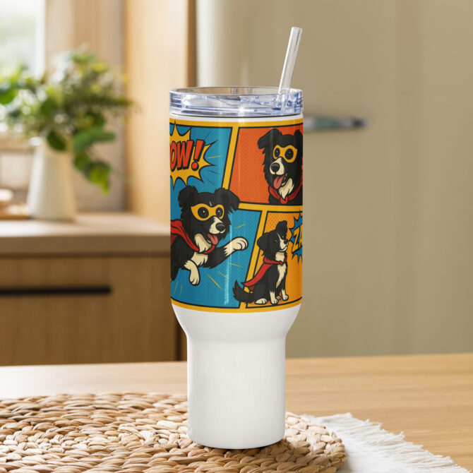 Custom Superhero Pet Travel Mug – Personalized Dog or Cat Gift