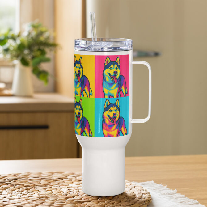 Custom Pop Art Pet Travel Mug – Personalized Stainless Steel Mug with Handle - Image 6