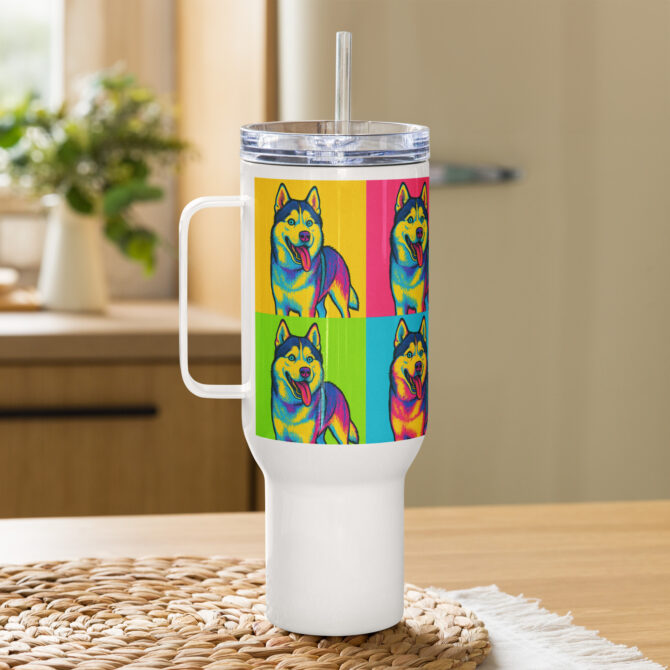 Custom Pop Art Pet Travel Mug – Personalized Stainless Steel Mug with Handle - Image 5