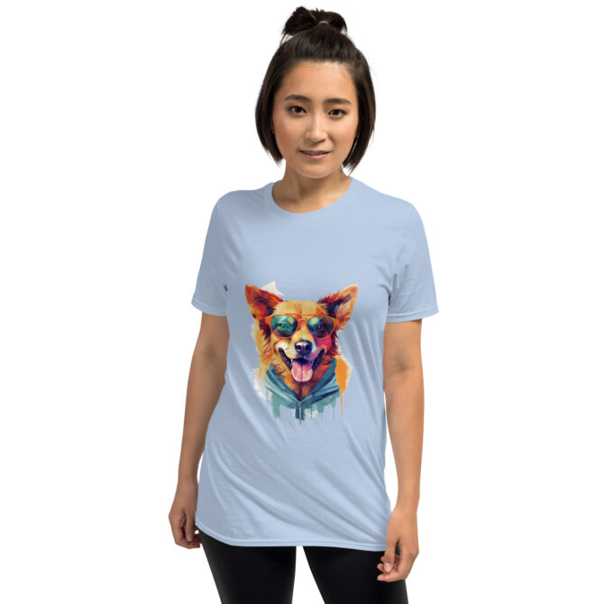Colorful Cool Dog T-Shirt – Sunglasses & Hoodie Art Tee - Unisex T-Shirt - Image 4