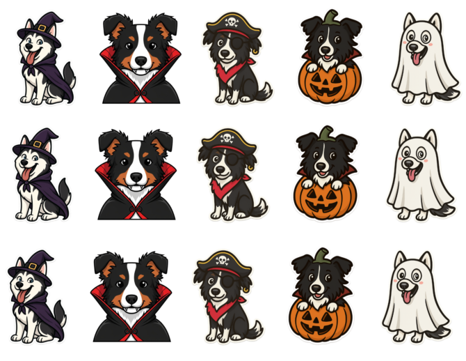 Pet Costume Sticker Sheet – 5 Custom Halloween Designs