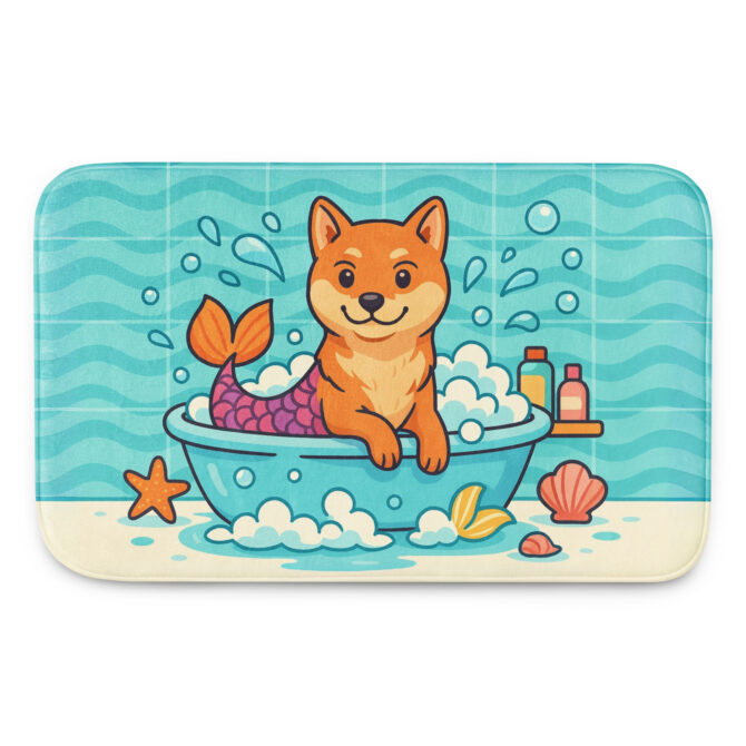 Mermaid Bath Fun – Custom Pet Bath Mat with Your Pet’s Portrait