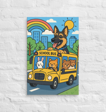 Cartoon School Bus – Custom Pet Canvas Wall Art with Your Pet’s Portrait