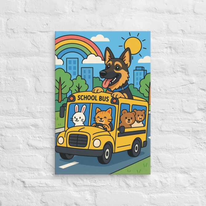 Cartoon School Bus – Custom Pet Canvas Wall Art with Your Pet’s Portrait