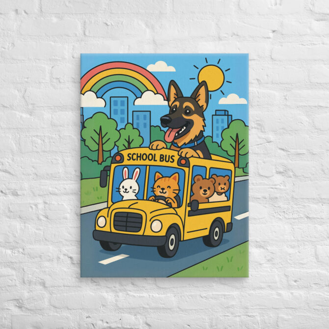 Cartoon School Bus – Custom Pet Canvas Wall Art with Your Pet’s Portrait - Image 2