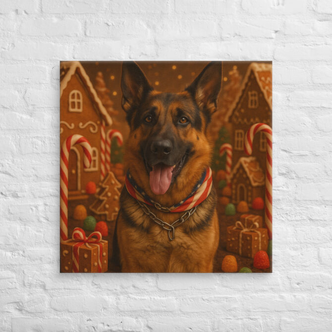 Custom Pet Canvas Wall Art – Gingerbread Wonderland Design