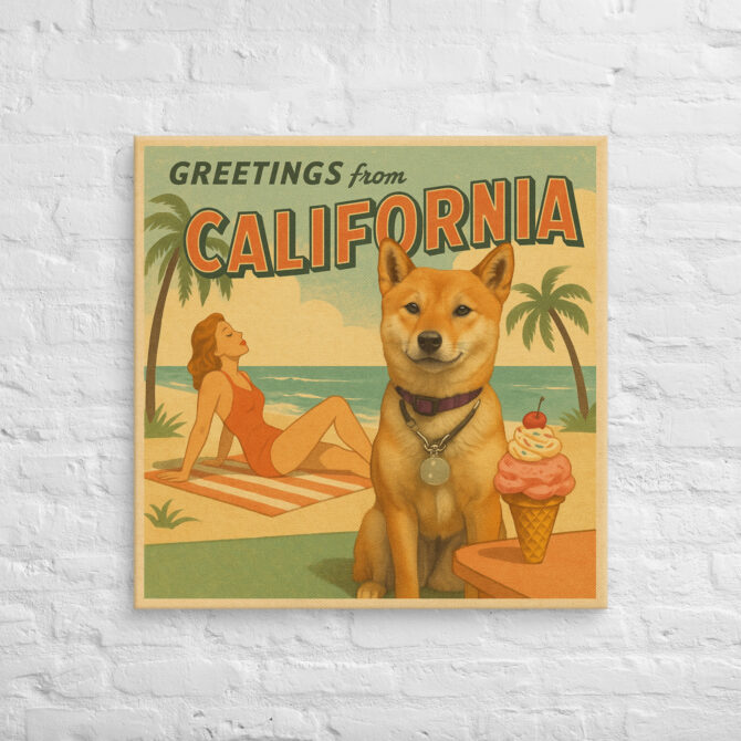 Retro Beach Postcard – Custom Pet Canvas Wall Art for Home Décor & Gifts