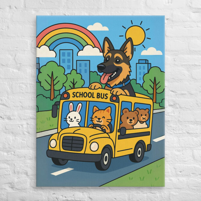 Cartoon School Bus – Custom Pet Canvas Wall Art with Your Pet’s Portrait - Image 3