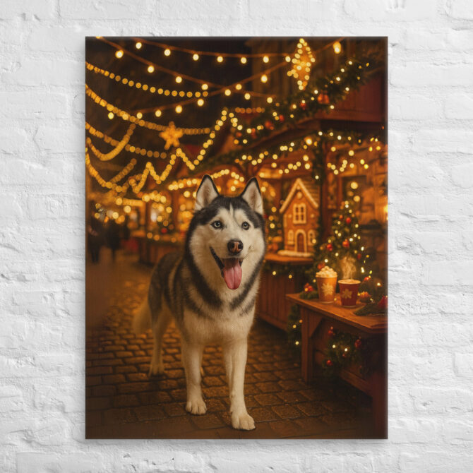 Christmas Market Lights – Custom Pet Canvas Wall Art with Your Pet - Image 3