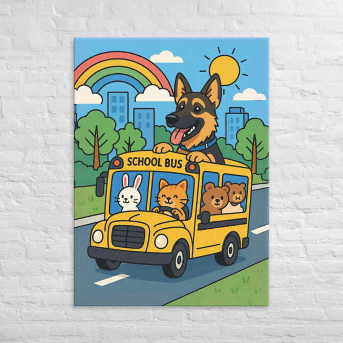 Cartoon School Bus – Custom Pet Canvas Wall Art with Your Pet’s Portrait - Image 4