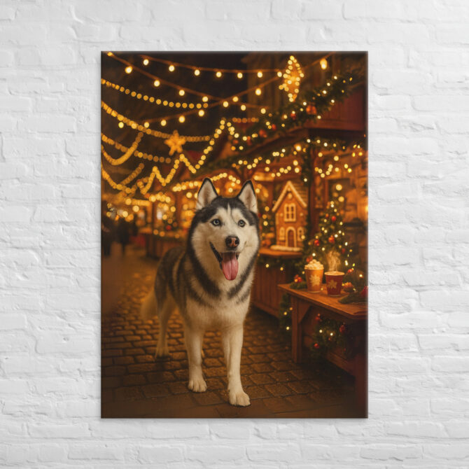 Christmas Market Lights – Custom Pet Canvas Wall Art with Your Pet - Image 4