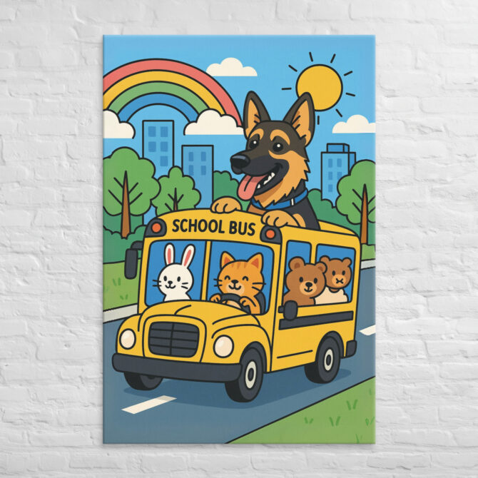 Cartoon School Bus – Custom Pet Canvas Wall Art with Your Pet’s Portrait - Image 5
