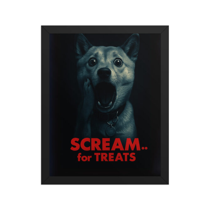 Custom Pet Movie Poster – “Scream... for Treats” (Framed Print) - Image 2