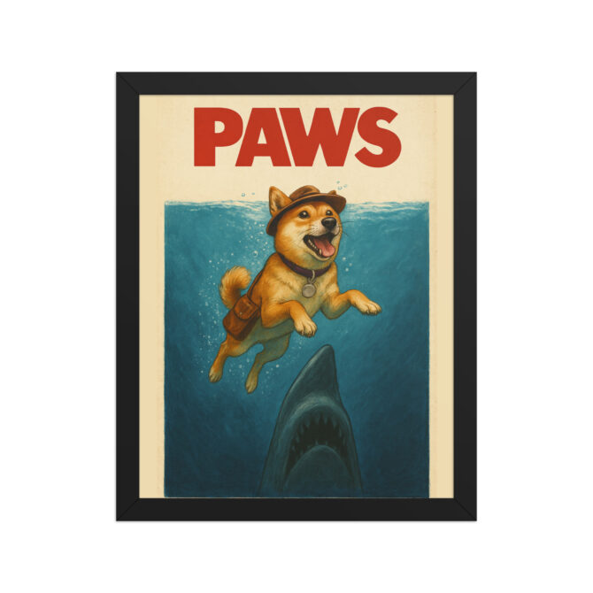 Custom Pet Poster – Jaws-Inspired “Paws” Framed Movie Print - Image 2