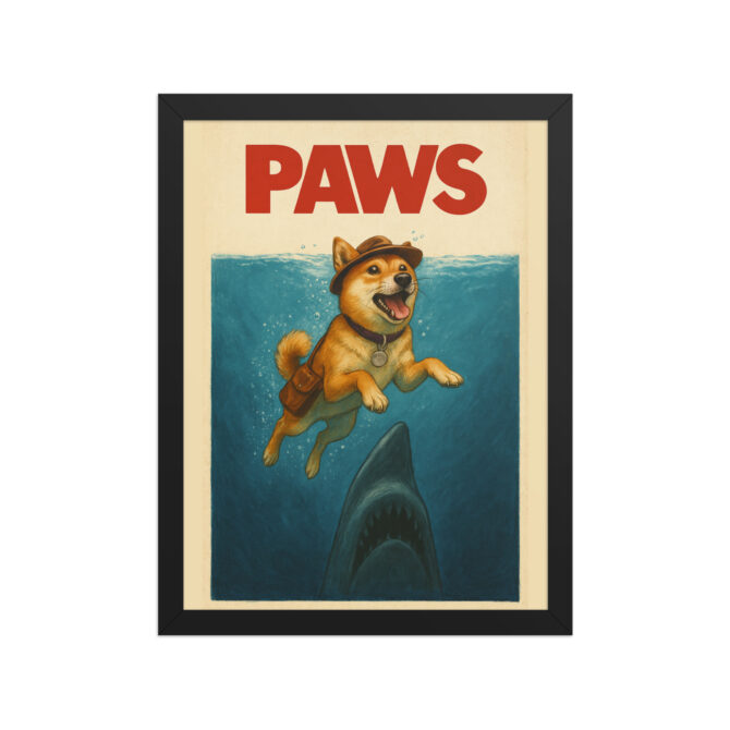 Custom Pet Poster – Jaws-Inspired “Paws” Framed Movie Print - Image 3