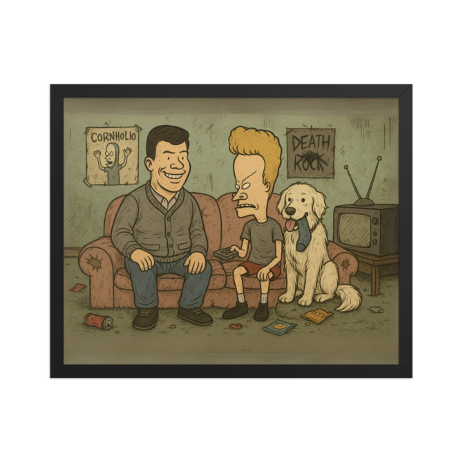 Custom BEAVIS AND BUTT-HEAD Grungy Couch Scene Pet & Owner Framed Poster