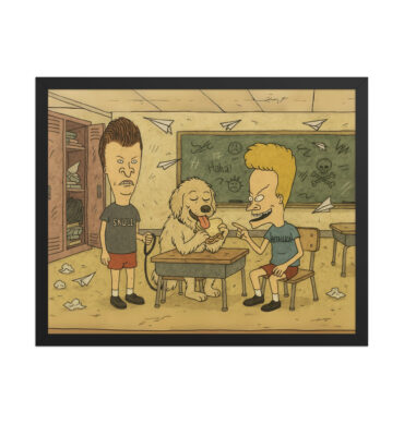BEAVIS AND BUTT-HEAD – School Desk Chaos Custom Pet & Owner Cartoon Poster
