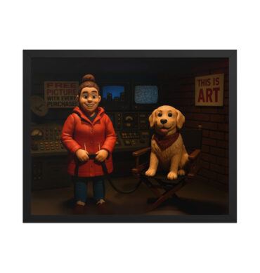 Custom Robot Chicken-Style Pet & Owner Poster – Late-Night Studio Scene