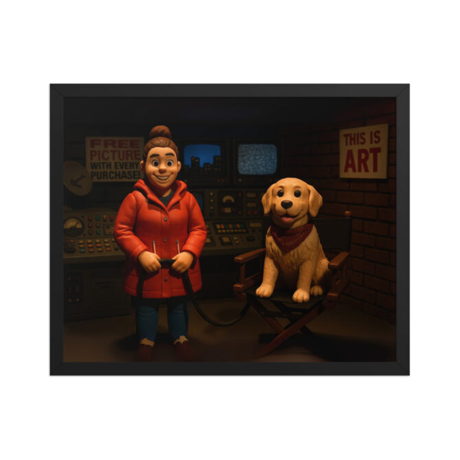 Custom Robot Chicken-Style Pet & Owner Poster – Late-Night Studio Scene