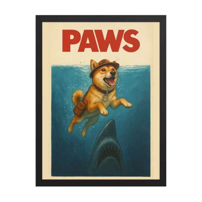 Custom Pet Poster – Jaws-Inspired “Paws” Framed Movie Print - Image 4
