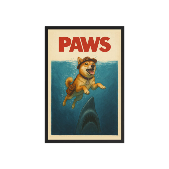 Custom Pet Poster – Jaws-Inspired “Paws” Framed Movie Print