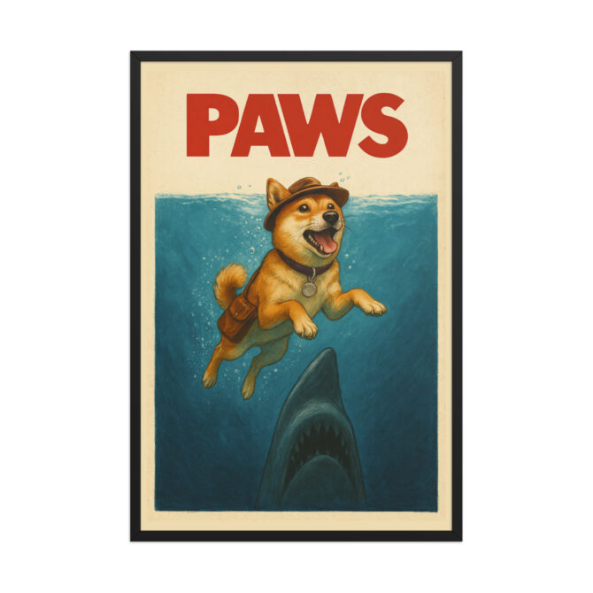 Custom Pet Poster – Jaws-Inspired “Paws” Framed Movie Print - Image 5