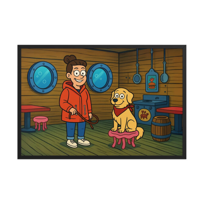 SpongeBob Cartoon-Style Pet & Owner Poster – Krabby Diner Scene - Image 5
