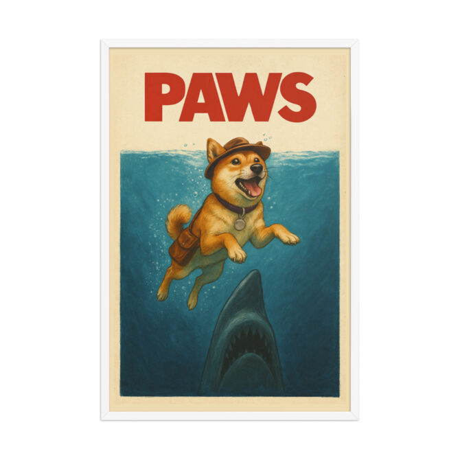 Custom Pet Poster – Jaws-Inspired “Paws” Framed Movie Print - Image 10