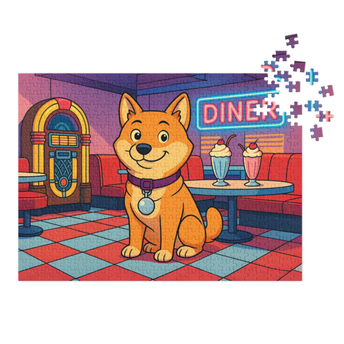 Custom Pet Puzzle – Your Pet in a Retro Diner Artwork