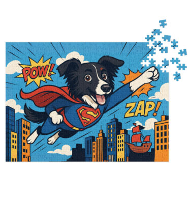 Custom Pet Puzzle – Cartoon Superhero Scene | Personalized Jigsaw