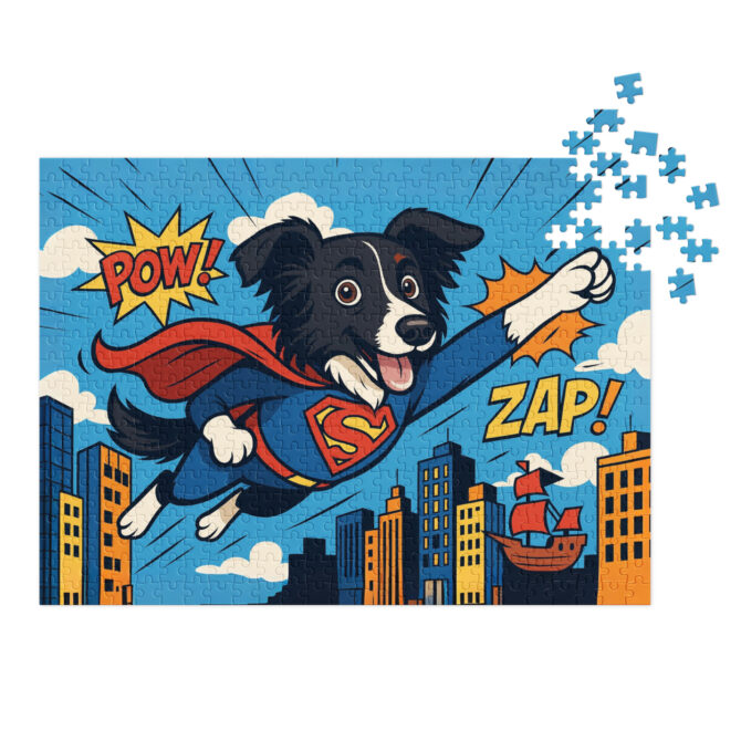 Custom Pet Puzzle – Cartoon Superhero Scene | Personalized Jigsaw