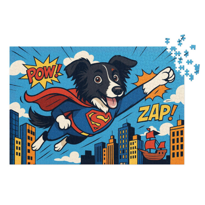 Custom Pet Puzzle – Cartoon Superhero Scene | Personalized Jigsaw - Image 2