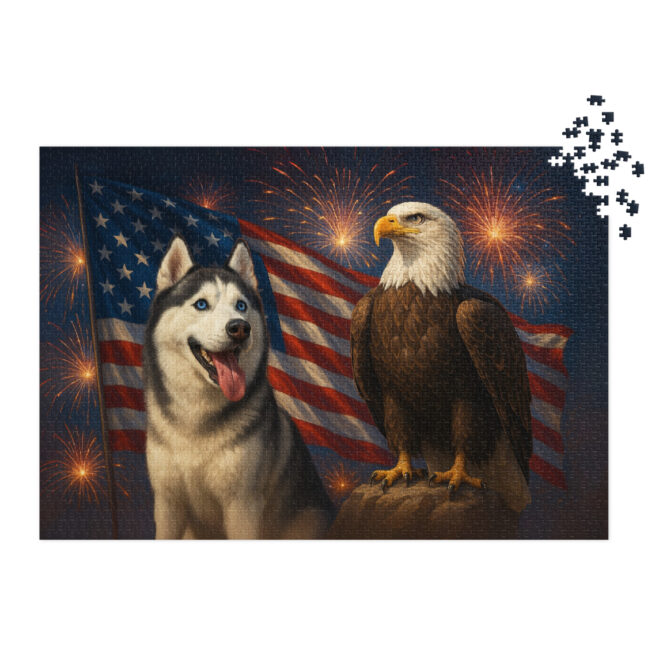 Custom Pet Puzzle – Pet & Bald Eagle Duo Patriotic Wall Art Game - Image 4