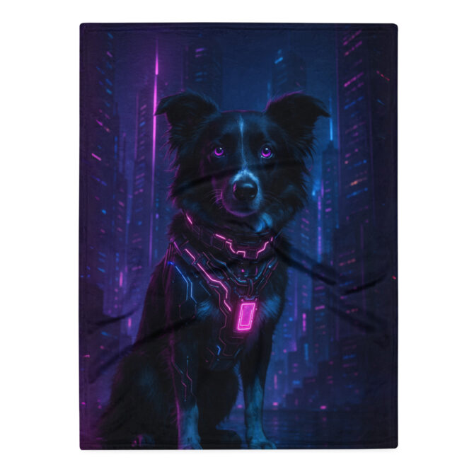Cyberpunk Neon City – Custom Pet Blanket | Futuristic Home Décor & Gift - Image 3