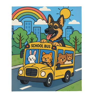 Cartoon School Bus – Custom Pet Blanket | Personalized Gift