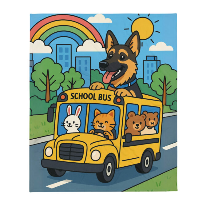 Cartoon School Bus – Custom Pet Blanket | Personalized Gift